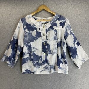 Lands Downunder Linen Pearl Button‎ Front Top Size Medium 3/4 Sleeve Lagenlook